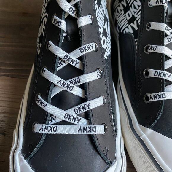 DKNY sz 7.5 black white lace up shell toe high top‎ canvas sneakers  NWT - Picture 7 of 10